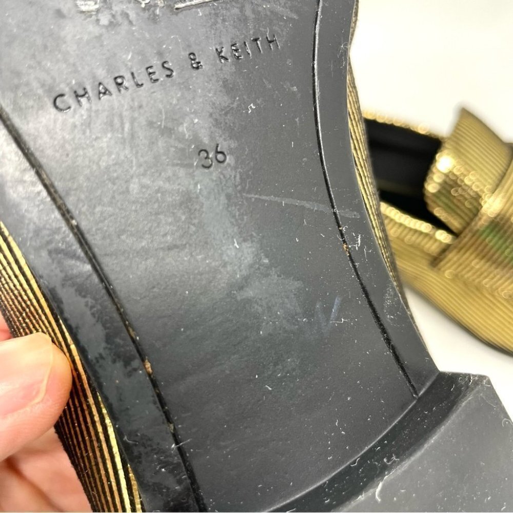 Charles and Keith Black and Gold Metallic Bar Strap Loafer Size 36/ 6 - Picture 11 of 11